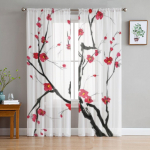 Žydinčio medžio &scaron;ifono permatomos užuolaidos svetainei, miegamojo dekoravimui, langų tiulinės užuolaidos, draperijos 135W x 114H(cm)