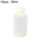 10 vnt. 50 ml svarstyklių buteliukai skaidrūs su plastikiniu dangteliu, tu&scaron;čia vaistų talpykla namams 50ML balta