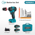 YOFIDRA 10 mm be&scaron;epetis elektrinis gręžtuvas atsuktuvas 24+3 sukimo momento akumuliatorinis efektyvus smūginis gręžtuvas, skirtas Makita 18V baterijai 2x Battery-EU Plug