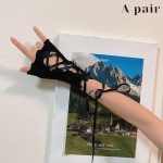 1Pair Lolita Style Lace Up Ruffles Pir&scaron;tinės Saldžios gotikinės pir&scaron;tinės be pir&scaron;tų balta