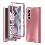 Galvanizuotas kieto korpuso telefono dėklas, skirtas Samsung Galaxy Z Fold 6 5 4 3 Fold6 Fold5 Fold4 Fold3 vyrių apsauga, smūgiams atsparus dangtelis Galaxy Z Fold3 rožinė