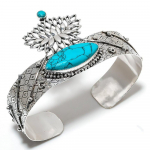 Santa Rosa Turquoise Gemstone 925 Sterling Silver Cuff Bangle Adjustable h9a89
