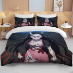 Nezuko Kamado patalynės komplektas Anime Demon Slayer Antklodės Užvalkalas Patalynė Patalynė Vienvietė Dvigulė Viso Dydis 3D Vaikams Mergaitėms Dovana berniukams EU single(135x200cm)