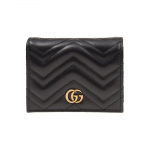 Gucci GG Marmont Logotipo Užtrauktuku Dvigubai Sulankstoma Dygsniuota Odinė Piniginė Monetoms Kortelėms Laikiklis Moteri&scaron;ka piniginė Juoda 466492-DTD1T-1000 Box(Basic Set+Box)