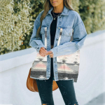 Moteri&scaron;ka džinsinė striukė rudens ir žiemos Naujo dizaino Sense Moteri&scaron;ki drabužiai Džinsiniai susiuvami vilnoniai paltai Retro striukė Laisvalaikio tendencija 2XL mėlyna
