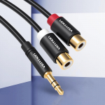 Vention garso kabelis 3,5 mm ki&scaron;tukinis iki 2RCA lizdas stereo DVD VCD 30 cm RCA kabeliui 30cm juoda