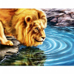 Deimantinė tapyba Liūtas Gėrimas Vanduo Pilnas apvalus Deimantinis Siuvinėjimas Mozaika Kryžminio dygsnio namų dekoravimas 20X30CM