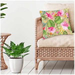 Les Tr&eacute;sors De Lily [Q5502] - Housse de coussin cr&eacute;ateur 'Hibiscus' rose vert - 40x40 cm ry&scaron;kiai rožinė