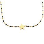 Les Tr&eacute;sors De Lily [R0205] - Collier cr&eacute;ateur acier 'Une Etoile est N&eacute;e' bleu canard dor&eacute; - 10x10 mm