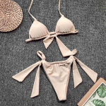 Neoninis žalias mazginis bikinis, moteri&scaron;kas maudymosi kostiumėlis, moteri&scaron;kas maudymosi kostiumėlis Dviejų dalių bikinio rinkinys &bdquo;Bather Halter Bathing&ldquo; S smėlis