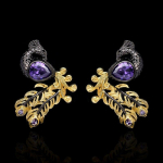 Auk&scaron;čiausios kokybės auskarai moterims Blizganti violetinė cirkonio auskarai povo plunksnos formos auskarai madingi juodo aukso tu&scaron;čiaviduriai auskarai juoda