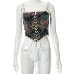 Nėriniai gėlėti Y2K Chic Sexy Bodycon Camis Sexy Retro Fairycore Grunge apkarpyti korsetiniai mar&scaron;kinėliai Harajuku Solid Blue Mar&scaron;kinėliai S juoda