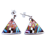 Les Tr&eacute;sors De Lily [R6509] - Boucles d'oreilles artisanales 'Colombine & Arlequin' multicolore argent&eacute; (triangle) - 19x17 mm