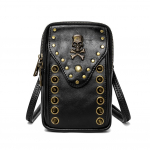 JIEROTYX Vintage Skull Rivet Moteri&scaron;ki vieni pečiai, skersiniai krep&scaron;iai Mini žinučių krep&scaron;iai Gotikiniai mobiliųjų telefonų krep&scaron;iai Piniginė juosmuo juoda