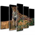 Penkių dalių paveikslėlių spausdinimas ant drobės Leopard Panther Cat Animal