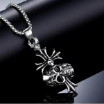 Skull Pendant Cross Necklace Pakabukas Vyri&scaron;kas karoliai Moteri&scaron;ki karoliai sidabras