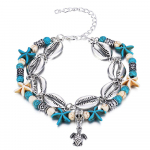 &bdquo;Shell Beach Starfish&ldquo; papuo&scaron;alų apyrankė su vėžliuku pakabukas, 2 dalių poros dovanų rinkinys, Moteri&scaron;ka, eleganti&scaron;ka apyrankė mėlyna