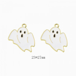 2 vnt. Helovino žavesio pakabukai, įvairūs auksu juodai padengti emaliu moliūgų vaiduoklis klounas burtininkas kepurė Helovino pakabukai papuo&scaron;alams Ghost (white on gold)