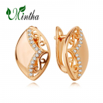 MINTHA Clip auskarai Madingi madingi papuo&scaron;alai kubiniai cirkonio auskarai moterims Rožinio aukso spalvos auskarai A