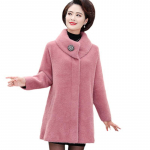 Mamos rudens ir žiemos drabužiai sustorintas &scaron;iltas paltas, didelis moteri&scaron;kas vidutinio ilgio audinės vilnos paltas 5XL