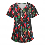 Moterų trumpomis rankovėmis V kaklo kalėdiniai animacinių filmų ra&scaron;tų vir&scaron;ūnės Ki&scaron;eniniai darbiniai mar&scaron;kinėliai Nestatantys padėties spaudiniai L tamsiai mėlyna spalva