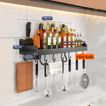 Virtuvės lentyna be smūgių Nauja prie sienos montuojama Daugiafunkcinė prieskonių lazdelės laikymo vamzdelis Sieniniai virtuvės priedai 50cm juoda