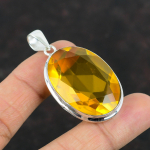 Fasetuotas citrino pakabukas Brangakmenis Rankų darbo pakabukas 925 prabos sidabro pakabukas Antikvariniai papuo&scaron;alai Dizainerio pakabukas Dovanos jam Citrino papuo&scaron;alai