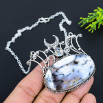 Natural Dendrite Opal, Mystic Gemstone 925 Sterling Silver Necklace 18 i5p38