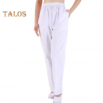 Vasarinės kelnės Vidutinio auk&scaron;čio elastiniu juosmeniu plačiomis kojomis ilgos kelnės Vienspalvės ki&scaron;enės Moteri&scaron;kos darbinės kelnės L balta