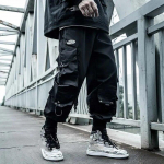 Juodos krovininės kelnės Vyri&scaron;ki bėgikai Hip Hop Techwear kelnės Hippie Cargo kelnės vyrams Streetwear plius dydžio ki&scaron;enės Oversize XS juoda