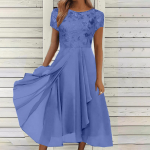 Moteri&scaron;ka suknelė &Scaron;ifoninė eleganti&scaron;ka nėriniuota suknelė, i&scaron;kirpta ilga suknelė, pamergės vakarinė suknelė XXXL mėlyna