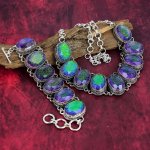 Violetinis tripleto opalo brangakmenių papuo&scaron;alas, rankų darbo 925 prabos sidabro papuo&scaron;alas, unikalus apyrankės ir vėrinio papuo&scaron;alų rinkinys moterims Adjustable With 8"-18" violetinė