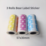 3 ritinėlių &scaron;iluminis spausdintuvas Popierius mielas me&scaron;kiukas 57x30mm 15mm lipdukas Lipdukas Lipnios etiketės mini ne&scaron;iojamiems terminiams spausdintuvams gintaras