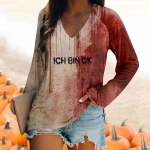 Moteri&scaron;ki mar&scaron;kinėliai ilgomis rankovėmis V formos i&scaron;kirpte Helovino dienos atspaudu Kasdieniai patogūs mar&scaron;kiniai L juoda