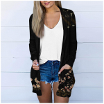 Moteri&scaron;kas mados laisvo stiliaus kasdienis ilgomis rankovėmis megztinis kardiganas su ra&scaron;tu, vidutinio ilgio, vir&scaron;us L juoda