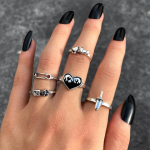 6 vnt. Vintažinis gotikinis drugelio angelo gėlės daugių elementų žiedų rinkinys moterims vyrams retro asmenybės pir&scaron;to žiedai dovanos