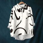 Moteri&scaron;ka mar&scaron;kinių palaidinė ilgomis rankovėmis su sagomis Spausdinti Kasdienis Hem Netaisyklingos mar&scaron;kinių apykaklės vir&scaron;us XXL