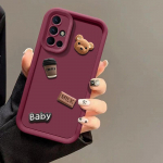 3D Cartoon Bear kavos pieno telefono dėklas, skirtas Samsung Galaxy A51 A71 A55 A35 A25 A15 A05 A05S A54 A34 A24 A14 A04S A53 A33 A23 A13 A03 A52 silikoninis dangtelis Samsung Galaxy A56