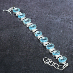 Natural Swiss Blue Topaz Gemstone 925 Sterling Silver Bracelet 7-8 f9n49