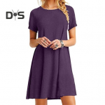 Vasaros Mini Suknelė Trumpomis Rankovėmis A Siluetas Apvali I&scaron;kirptė Vientisos Spalvos Vir&scaron; Kelio Ilgio Paprasto Stiliaus Trumpa Suknelė Pasimatymui Paplūdimio Vakarėlio Suknelė S violetinė