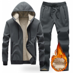Vyri&scaron;ki komplektai Žieminis storas sportinis kostiumas su gobtuvu Vyri&scaron;kas solidus &scaron;iltas laisvalaikio striukė + sportinės kelnės 2 dalių komplektas Streetwear sportinis kostiumas vyri&scaron;kas L juoda