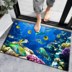 3D Povandeninis Žuvų Vonios Kilimėlis 4 Dydžiai Flanelinis Vir&scaron;us su Latekso Ta&scaron;keliais, Greitai Sugeriantis Durų Kilimėlis Du&scaron;o Įėjimui Miegamajam 60x90cm