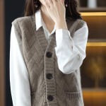 Moteri&scaron;ka megzta liemenė: 2024 m. pavasario/rudens berankovė sluoksniavimo megztinio vir&scaron;utinė dalis One Size