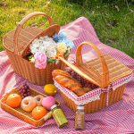 Didelis retro atlenkiamas pintas pikniko krep&scaron;ys - Idealus lauko apsipirkimui ir vaisių bei daržovių laikymui Large Oval Picnic Basket