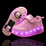 Dviračiai Vaikams LED &Scaron;viečiantys Ritinio Batai Vaikams Berniukams Mergaitėms &Scaron;viečiantys Sportbačiai Riedlentė USB Įkrovimas 28(insole 18cm) pink