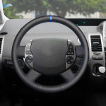 For Toyota Prius 20 XW20 2004 2005 2006 2007 2008 2009 Hand-stitched Car Steering Wheel Cover Trim Black Leather with blue strip