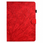 Dėklas Samsung Tab A11 dėklas 8,7 colio reljefinis medis magnetinis piniginės stovas plan&scaron;etės Coque for Galaxy Tab A11 2025 dėklas Sm-x130 Tab A11 (8.7 inch) raudona