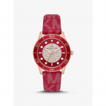 Michael Kors Negabaritinis Runway Dive Rose Gold Tonas su Cirkoniais ir Logotipu Laikrodis MK7179 rožinio aukso spalvos