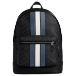 Coach West 32 Dryžuotas Spalvų Bloko Užtrauktuku Kuprinė Didelė Vyri&scaron;ka Kuprinė Anglies Spalvos Džinsinis Mėlynas Kreidinės Baltos Spalvos CV922-QBOH0 Basic Set (Bag+Dust Bag)