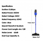 400W 220V 13800pa vertikalus rankinis dulkių siurblys su 1L &scaron;iuk&scaron;liadėže 13800Pa Galingas siurbimas Buitiniam namų valymui Nutildyti dulkės